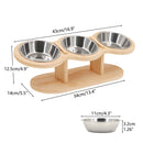 Raised Cat Feeder 3 Bowls in 1 Feeding & Watering Supplies 15° Raised Puppy 3 Stainless Steel Bowls Wood Stand Cats Accessories