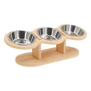 Raised Cat Feeder 3 Bowls in 1 Feeding & Watering Supplies 15° Raised Puppy 3 Stainless Steel Bowls Wood Stand Cats Accessories