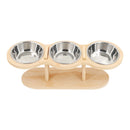 Raised Cat Feeder 3 Bowls in 1 Feeding & Watering Supplies 15° Raised Puppy 3 Stainless Steel Bowls Wood Stand Cats Accessories